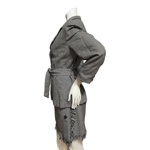 Pine Place Boutique Wool Houndstooth 2pc Belted Jacket and Frayed Skirt Set 6 - Picture 2 of 4
